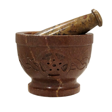 Mortar & Pestle - Soapstone Pentacle with Celtic Knot