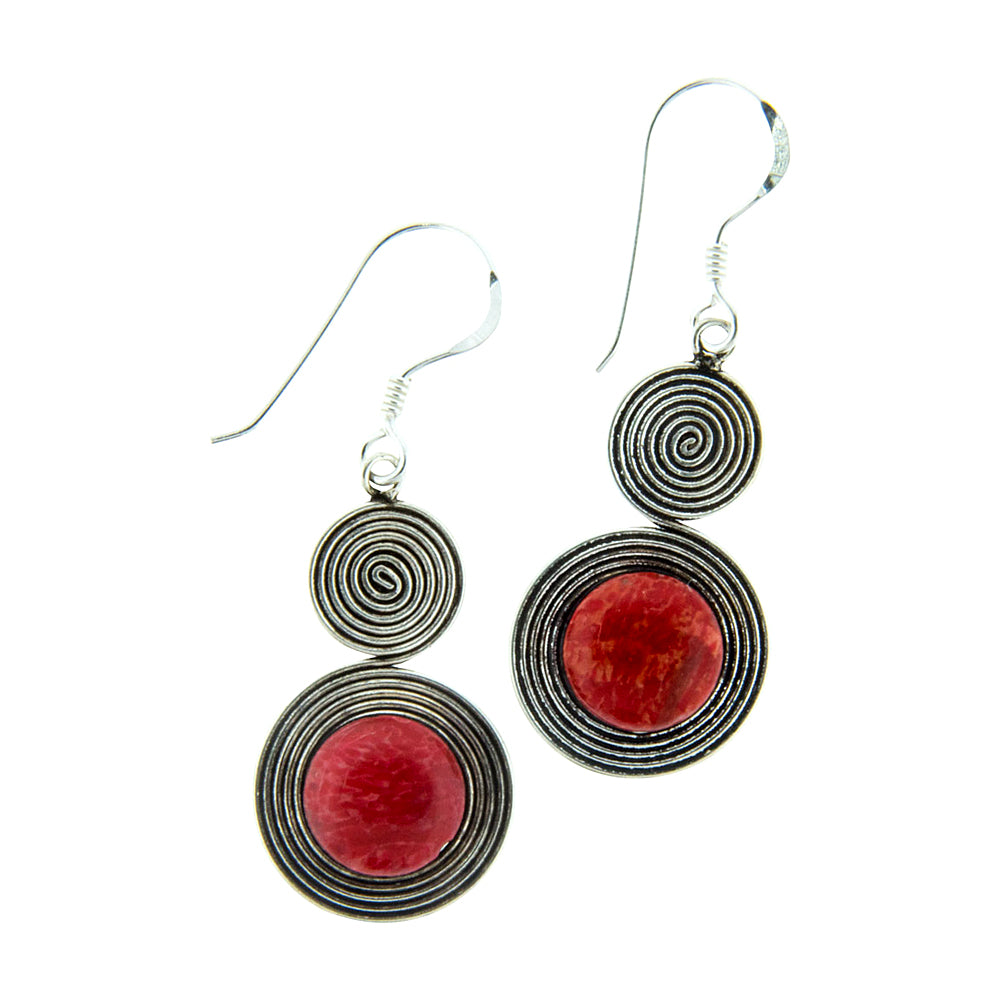 Spiral Red Coral Earrings