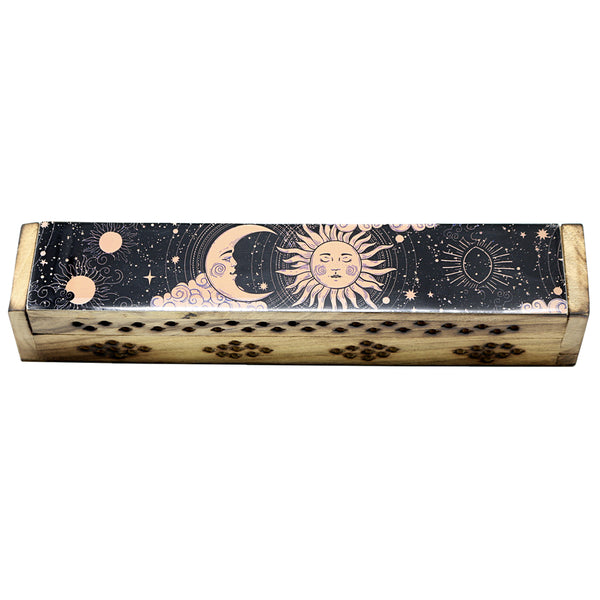 Sun and Moon Wooden Coffin Box Incense Burner