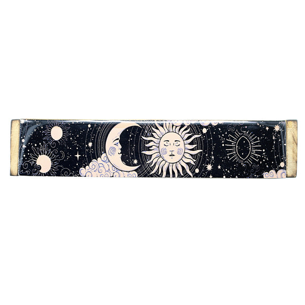 Sun and Moon Wooden Coffin Box Incense Burner