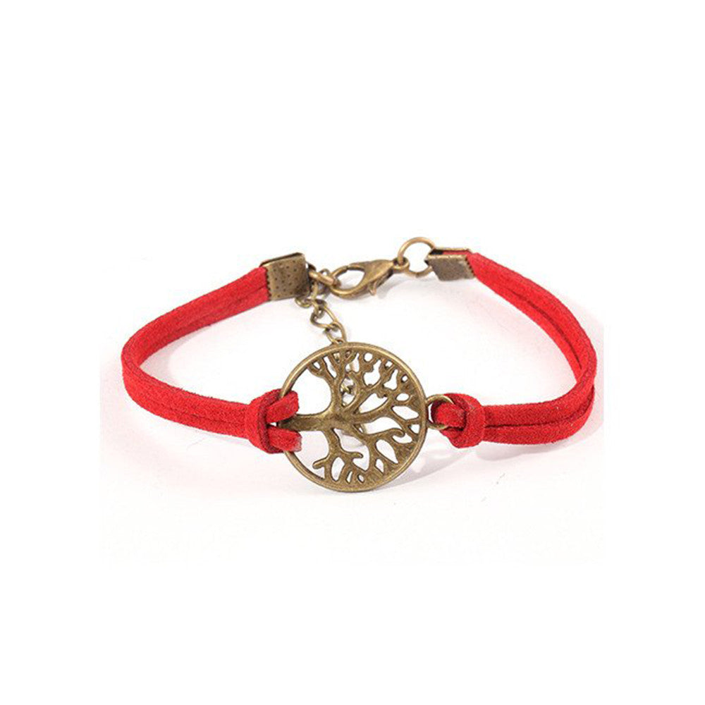 Tree of Life leather adjustable bracelet - Red