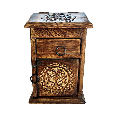 Tree of Life Carved Wooden Herb Chest