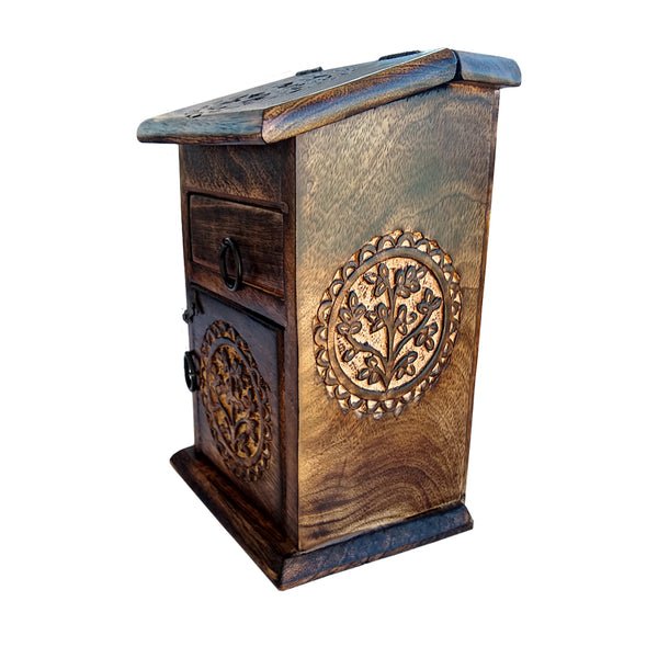 Tree of Life Carved Wooden Herb Chest