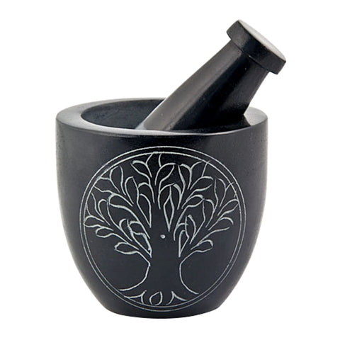 Tree of Life Carved Mortar & Pestle 3" x 3"