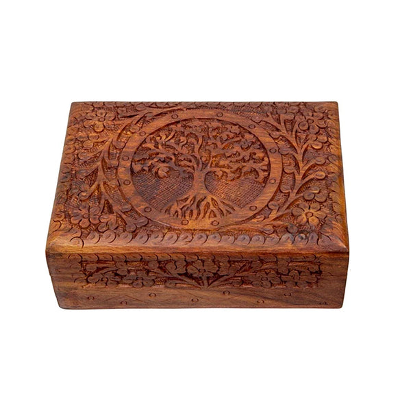 Tree of Life Carved Wood Box 5" x 7"