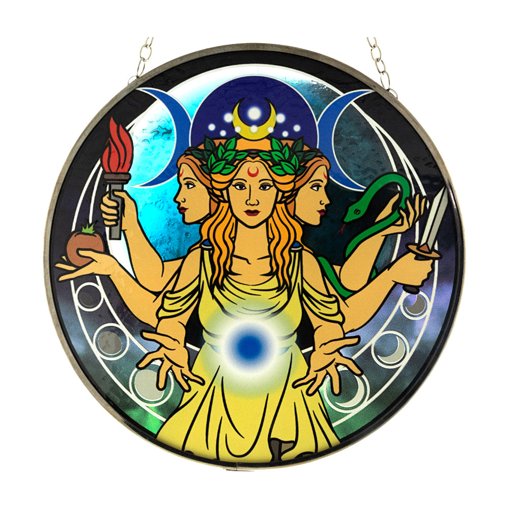 Triple Moon Goddess Glass Suncatcher