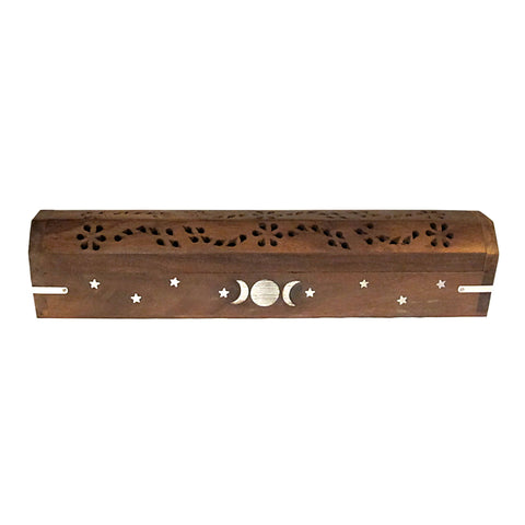 Triple Moon Wood Incense Box Burner