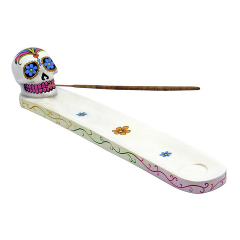 White Sugar Skull Incense Burner