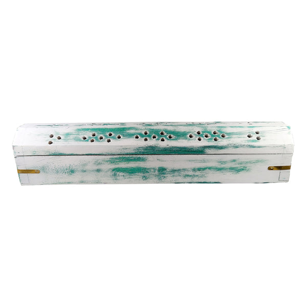 White Wash Wood Incense Box Burner (Green)