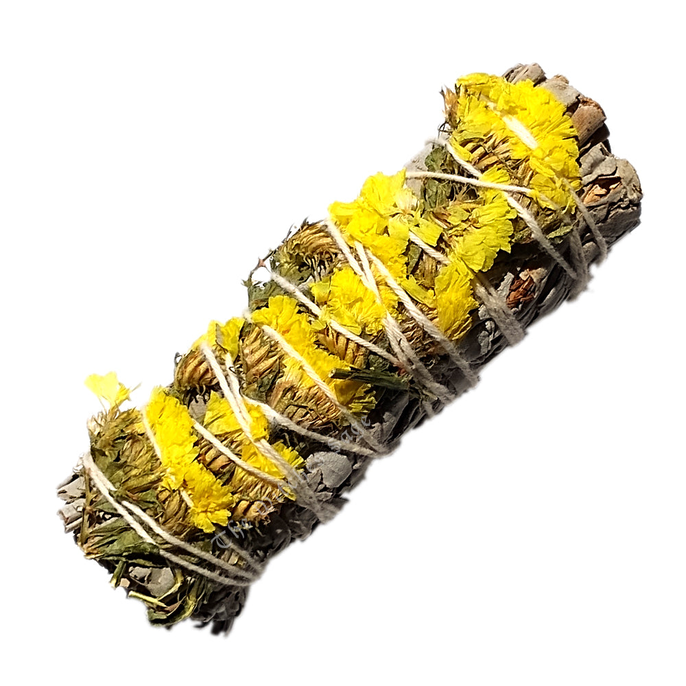 Yellow Sinuata Flowers with White Sage Smudge Stick