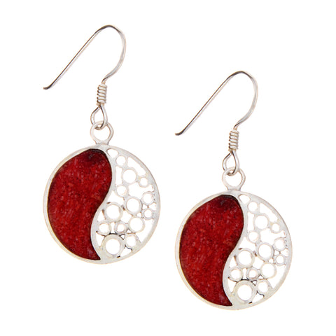 Yin Yang Red Coral Earrings